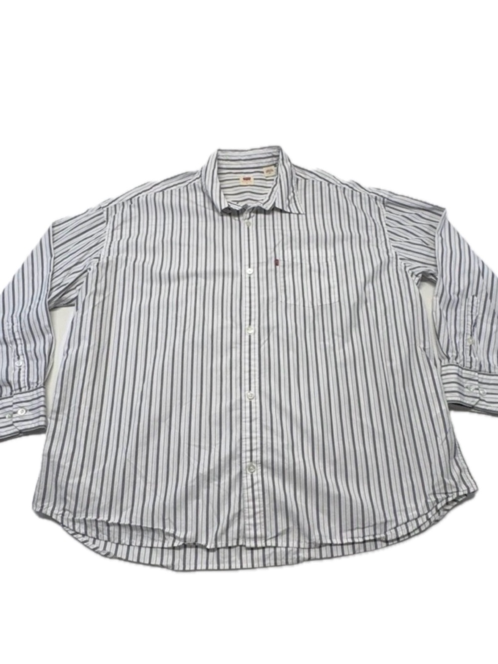 Levis Mens White Black Striped Casual Button Down Long Sleeve Shirt Size Large